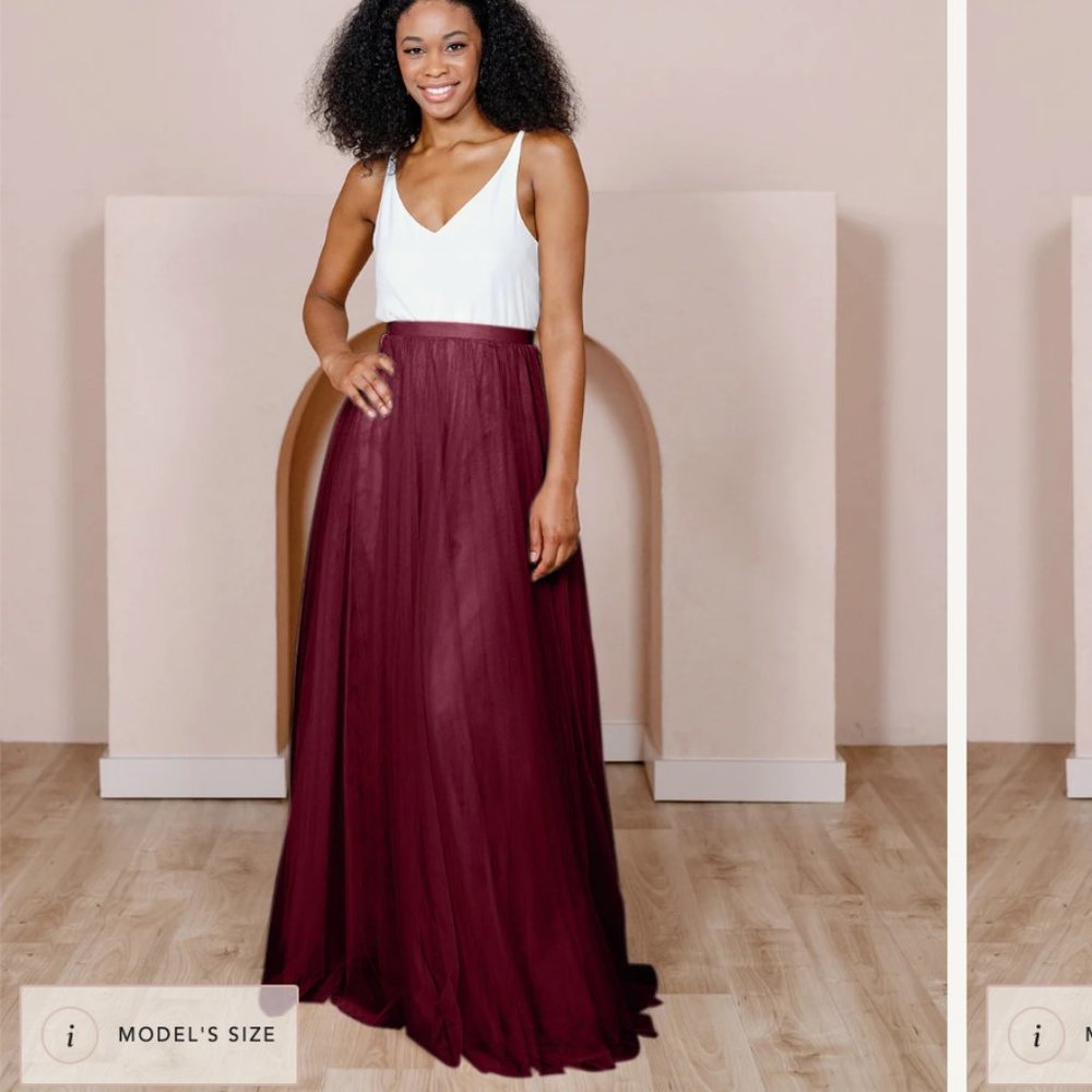 Revelry Skylar Cabernet Red Tulle Maxi Skirt Bridal‎ Bridesmaid